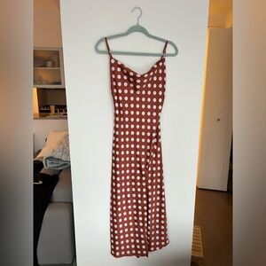 Satin brown polka dress